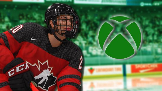 NHL 24 Game Pass: Sarah Nurse wearing full kit, looking to the side. An Xbox logo is on the right side on the image.
