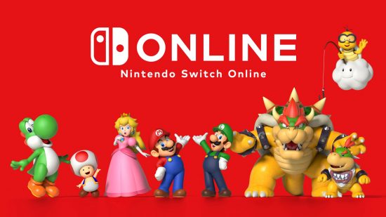 Best cloud gaming services: Nintendo Switch Online. Image shows Mario characters standing near the Nintendo Switch Online logo.