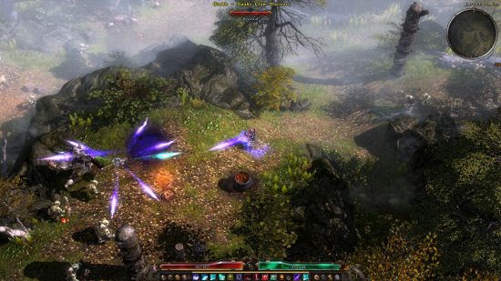 Games like Diablo: an in-game screenshot from Grim Dawn, showing a player firing colorful projectiles 