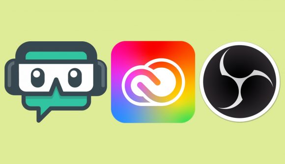 Best streaming software: image shows the logos of Streamlabs, Adobe Creative Suite, and OBS Studio.