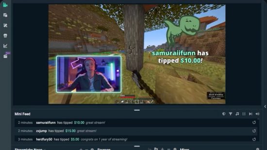 Best streaming software: Streamlabs OBS. Image shows somebody streaming Minecraft through the software.