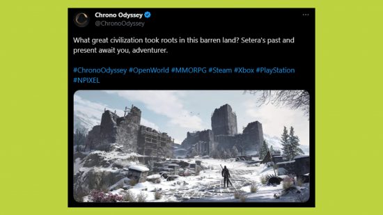 Chrono Odyssey new snow biome art: an image of ruins from the MMORPG