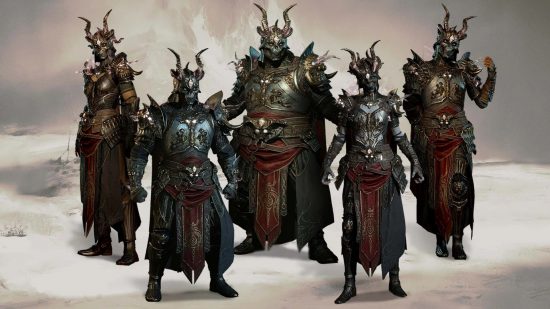 Diablo 4 Season 1 release date: A character from each Diablo 4 class wearing the new Coldiron armor set