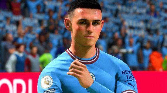 EA Sports FC hypermotion technology data FIFA 23: an image of Phiil Foden in a Man City shirt in-game