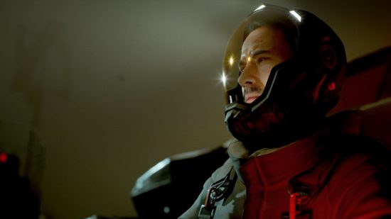 Fort Solis cast: Jack Leary, played by Roger Clark, in a space suit in Fort Solis