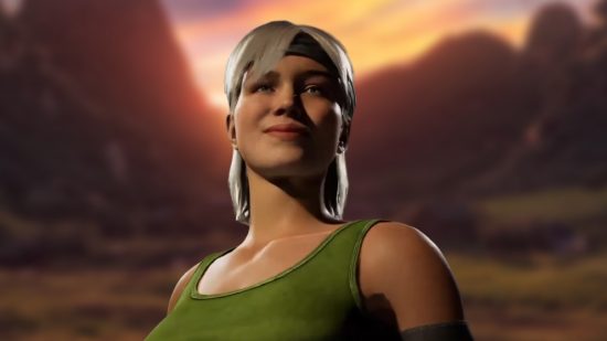 Mortal Kombat 1 Kameo Fighters: Sonya Blade from MK1 in front of a Mortal Kombat 1 background