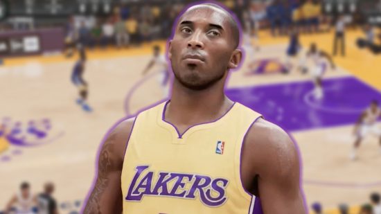 NBA 2K24 pre-orders: NBA athlete in front of a picture of a basketball court