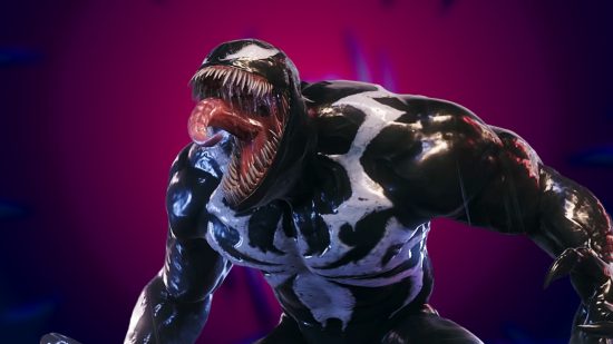 Spider-Man 2 early access: Venom from Spider-Man 2 in front of a red background