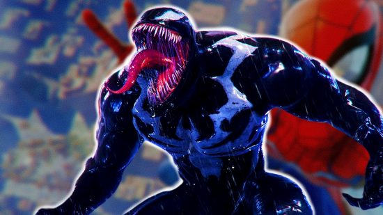 Spider-Man interview Venom darkness creation: an image of Venom roaring from the PS5 game