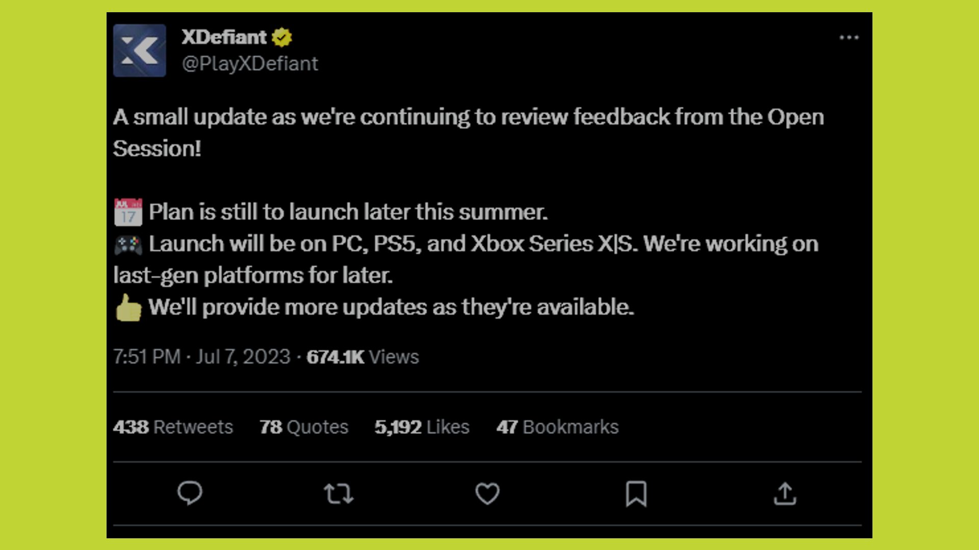 XDEFIANT YAZI TARİSİ: PS4, Xbox One Gecikme Duyuran Tweet görülebilir
