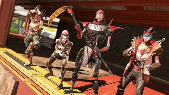 Apex Legends Season 18 release date: A group of four Legends with their weapons at the ready, lead by Revenant.