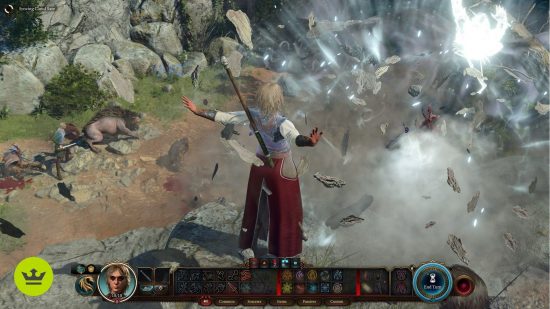 Baldur's Gate 3 best build: A Sorcerer casting a large ice shard spell.