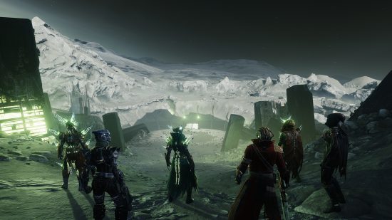 Destiny 2 Crota's End release date: The Crota's End armor set worn by a team of Guardians overlooking the Hellmouth.