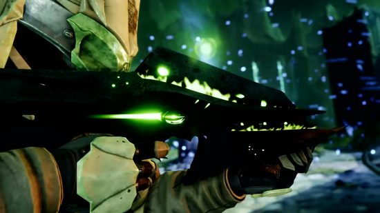 Destiny 2 Necrochasm: A Guardian holding the Necrochasm Exotic weapon.