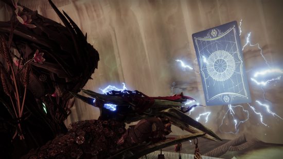 Destiny 2 Savathun's Spire: A player aiming at a floating card.