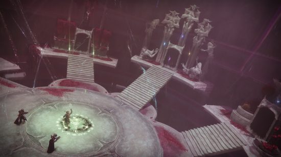 Destiny 2 Savathun's Spire: A group of Guardians tackling a puzzle in the Season 22 activity.