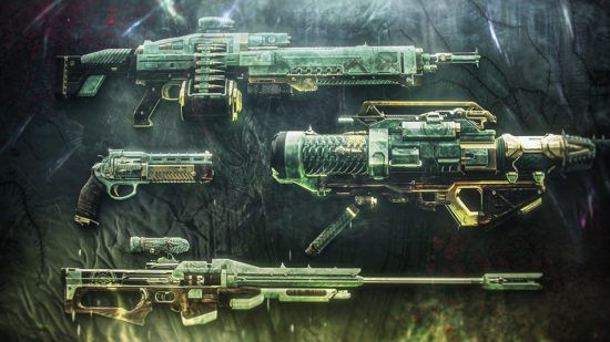 Destiny 2 Season of the Witch weapons: Promotion art depicting the legendary Season 22 weapons and guns.