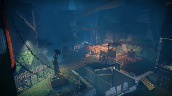 Destiny 2 The Final Shape: An urban environment of the Last City at night in the Pale Heart.