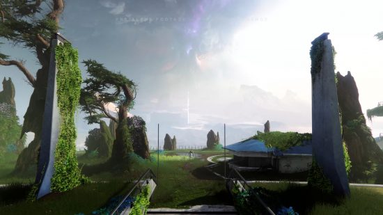 Destiny 2 The Final Shape: An image of the D1 Tower plaza, overlooking the Witness' stronghold.