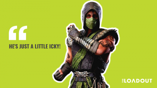 An image of Reptile in Mortal Kombat 1 on a green background with the quote "he's just a little icky"