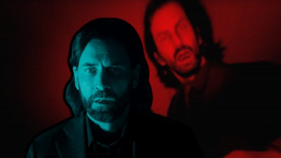 Alan Wake 2 Dark Place enemies: an image of Alan Wake in blue and a scarier Alan in red