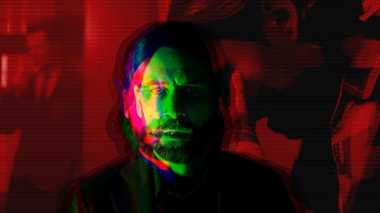 Alan Wake 2 Dark Place trailer easter eggs: an image of Alan Wake distorted with a red background