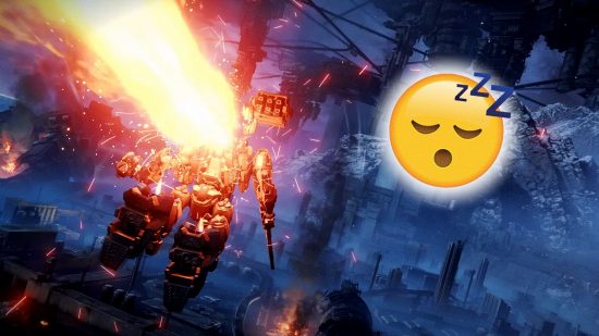 Armored Core 6 game speed slower: an image of a mech with the sleepy emoji