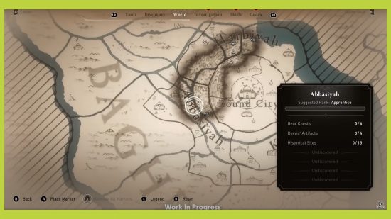 Assassin's Creed Mirage collectibles Abbasiyah: an image of a map in-game