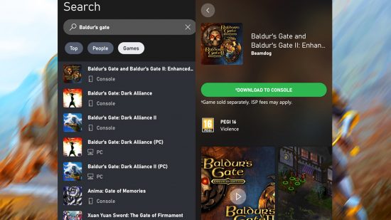 Baldur's Gate 1 and 2 Xbox Game Pass