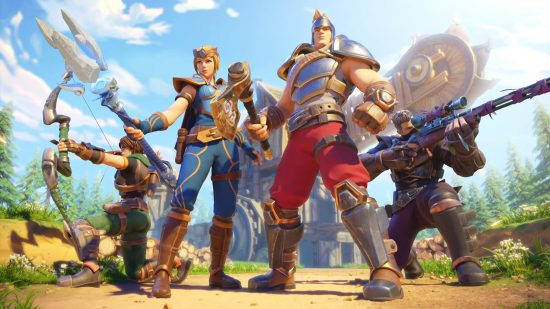 Best battle royale games: an archer, mage, warrior, and sniper posing in Realm Royale Reforged