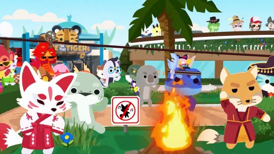 Best battle royale: a selection of adorable animals, including a kitsune fox and a frog in a headdress in Super Animal Royale 