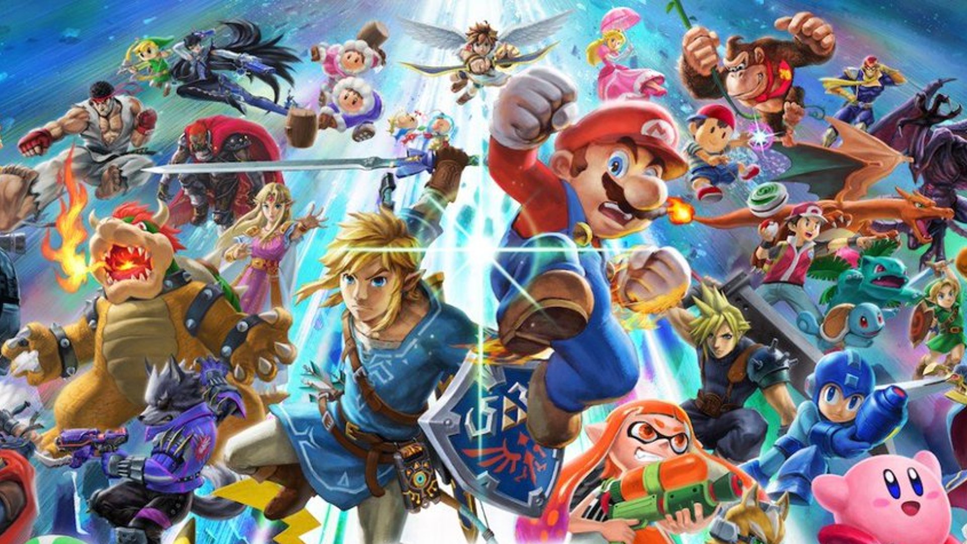Best Multiplayer Games: mario, Link, an Inkling, Zelda, and more can be seen in key art for Ultimate