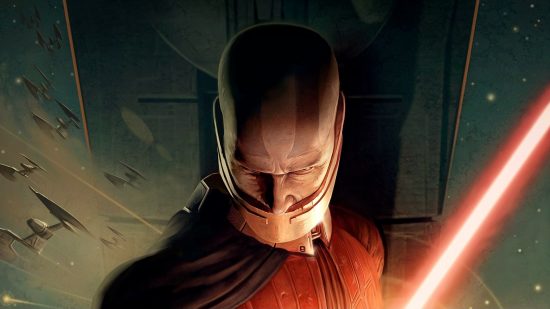 Best Star Wars Games: A bald Sith with a facemask can be seen holding a red lightsaber