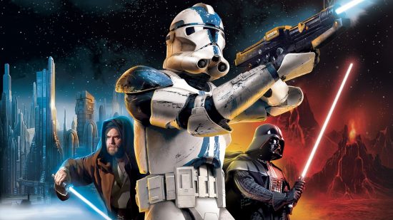 Best Star Wars Games: A Stormtrooper, Obi-Wan, and Vader can be seen