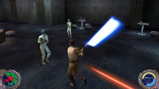 Best Star Wars Games: A Jedi attacks an alien with a lightsaber