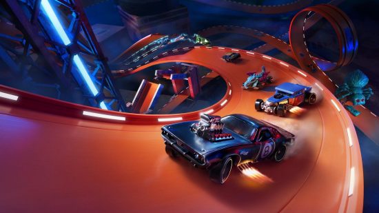 Best Xbox racing games: Hot Wheels Unleashed cars tearing up a windy orange track