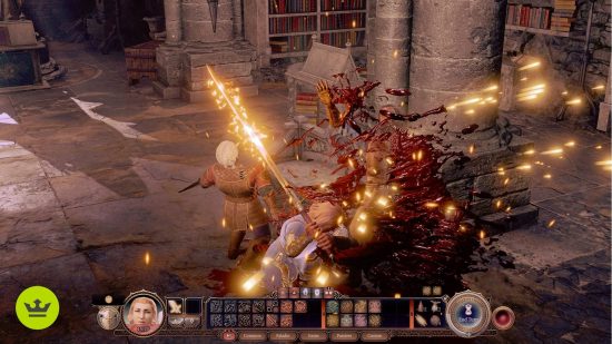 Baldur's Gate 3 Xbox release date: A character with a flaming sword attacking an enemy.