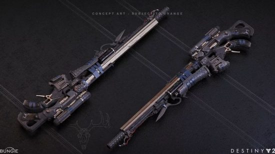 Destiny 2 Final Shape Exotic weapons: concept art for a blue and black sniper rifle