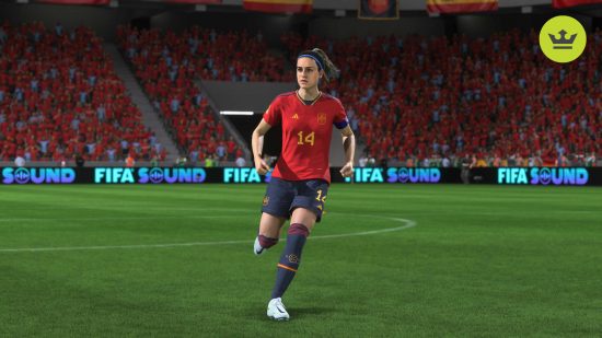 FC 24 womens ratings: Alexia Putellas jogging in the red and blue strip of Spain