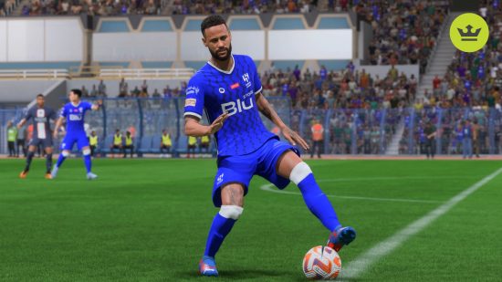 FC 24 Neymar rating: Neymar stretches to control a ball during a match