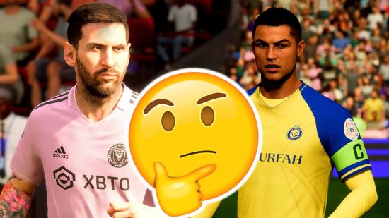 FC 24 ratings leak Messi Ronaldo: an image of both players and the thinking Emoji