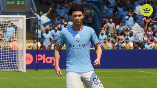 FC 24 wonderkids: Man City's Rico Lewis during a game wearing a light blue kit