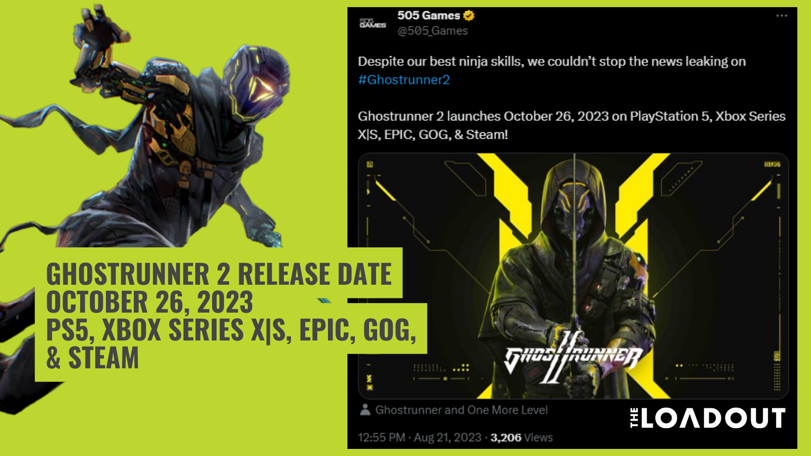 Ghostrunner 2 release date: The tweet announcing the date, and a Ghostrunner can be seen in an image