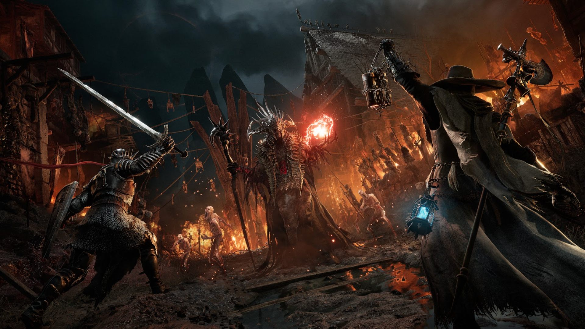 Lords of the Fallen Multiplayer: Two players can be seen fighting an enemy