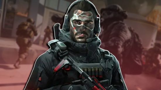 Call of Duty MW3 Spec Ops: Johnny 'Soap' MacTavish looking towards the camera against a blurred, red-black gradient background.