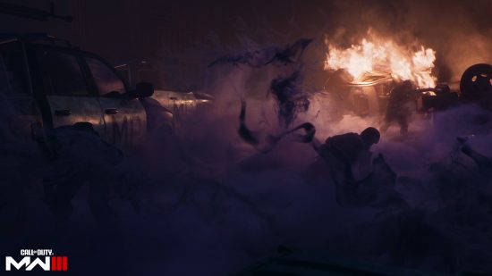 MW3 Zombies: بيئة حضرية مغطاة بالدخان الأرجواني
