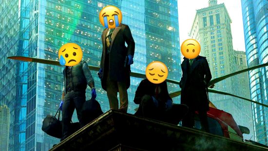 Payday 3 beta access: four Payday characters and four sad emojis