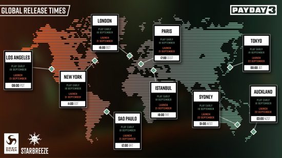 PayDay 3 release date: The official start time for the PayDay 3 release and servers.