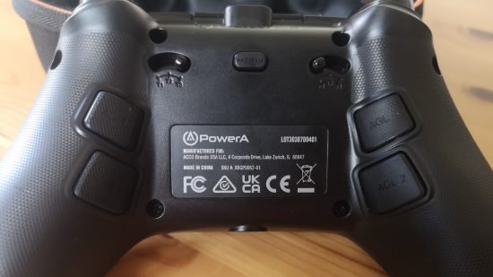 PowerA Fusion Pro 3 Wired Xbox controller. Image shows the remappable buttons on the back.