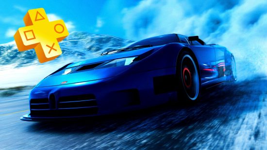 PS Plus The Crew 2 August 2023: an image of a blue car with the PS Plus logo